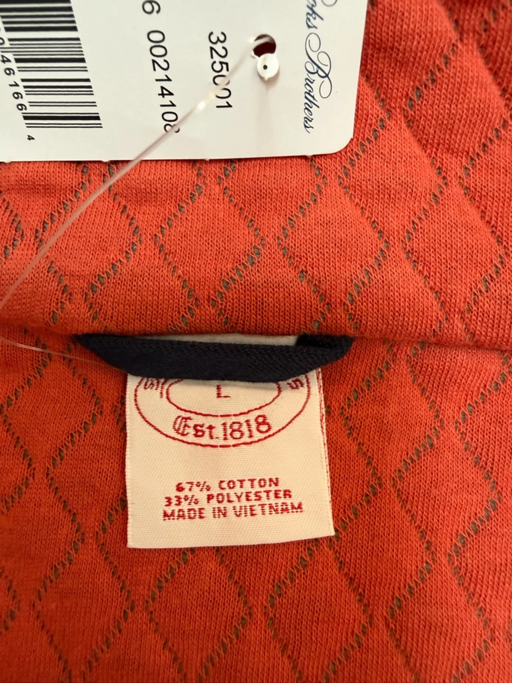 Brooks Brothers Gray Quarter-Zip Pullover with Coral Lining and Navy Trim - Picture 3 of 3